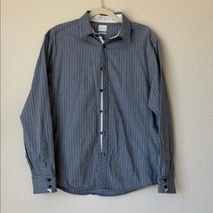 J.B. Holt Slim Fit Dress Shirt Blue Gray Stripe Button Down Mens Medium